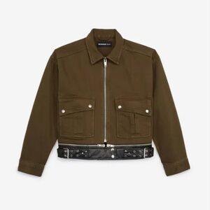 The Kooples Green Denim Jacket with Detachable Leather Belt